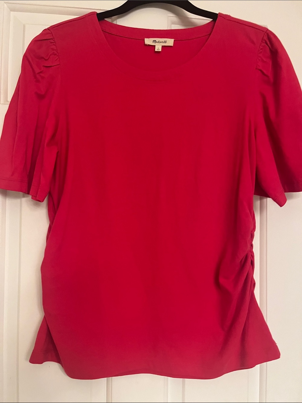 Madewell Bright Red Short Sleeve Crewneck Tee with Side Ruching